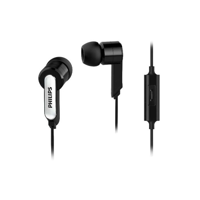 Philips Auriculares Intraurales - Cable de 1.2m - Jack 3.5mm - Microfono Integrado - 3 Pares de Almohadillas de Silicona - Aislamiento Pasivo del Ruido - Color Negro
