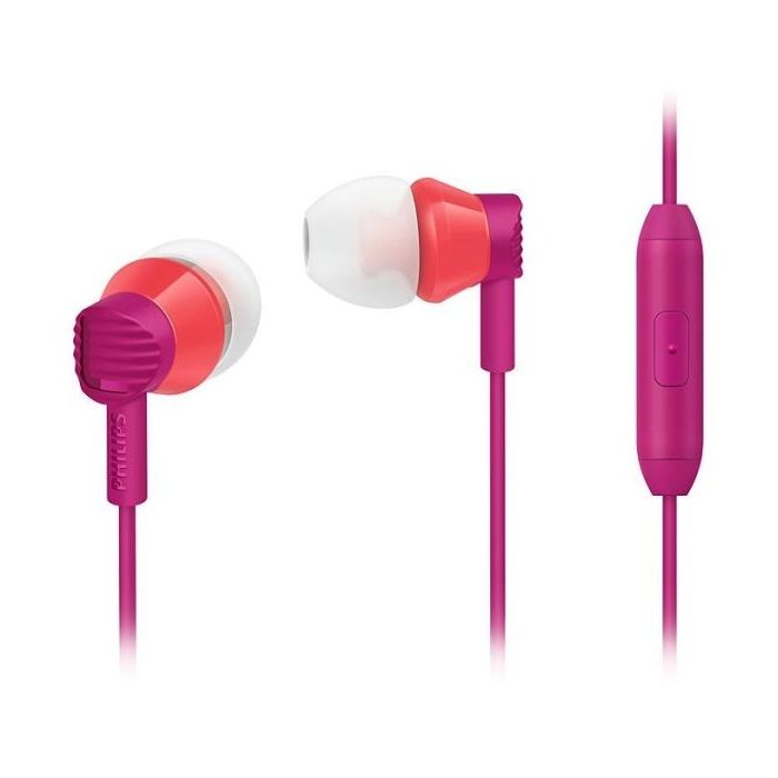Philips Auriculares Intraurales con Cable - Jack 3.5mm - Microfono Integrado - 3 Pares de Almohadillas de Silicona - Aislamiento Pasivo del Ruido - Altavoz 8.6mm - Color Rosa