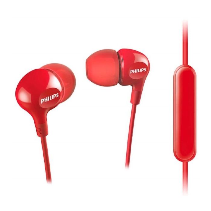 Philips Auriculares Intraurales con Cable - Jack 3.5mm - Microfono Integrado - Aislamiento Pasivo del Ruido - Boton Multifuncion - Altavoz 8.6mm - Color Rojo