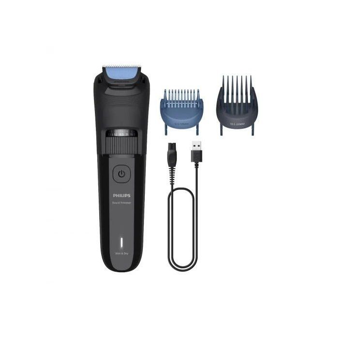 Philips Recortadora de Barba Inalambrica - Autonomia hasta 60min - Cuchillas Autoafilables - Recargable - Acero Inoxidable - Incluye Peines Guia - Color Negro