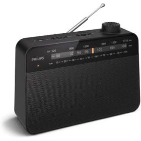 Philips TAR2509 Radio Portatil FM/AM - Altavoz 3.5” de Sonido Claro - Alimentacion por Pilas D o CA - Control de Tono - Sintonizacion Analogica con Indicador LED - Puerto Auriculares 3.5mm