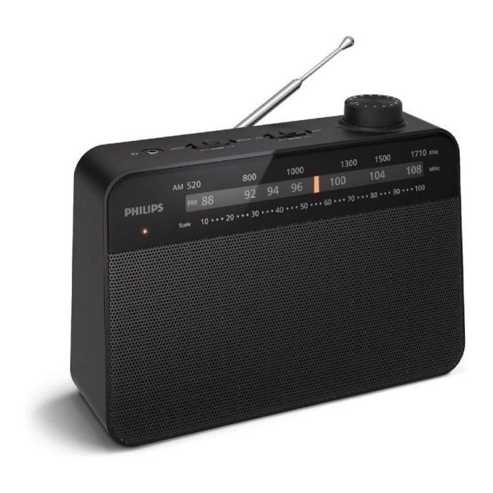Philips TAR2509 Radio Portatil FM/AM - Altavoz 3.5” de Sonido Claro - Alimentacion por Pilas D o CA - Control de Tono - Sintonizacion Analogica con Indicador LED - Puerto Auriculares 3.5mm