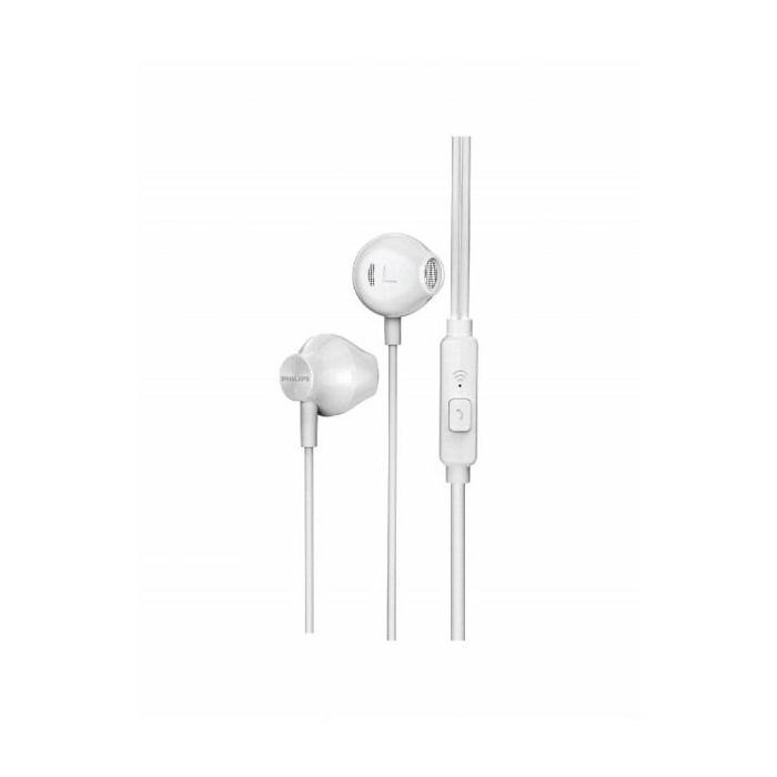 Philips TAUE101 Auriculares In‑Ear con Microfono - Sonido de Graves Bass Sound - Controladores 14.2mm con Iman Neodimio - Sensibilidad 106dB - Cable 1.2m con Jack 3.5mm - Color Blanco