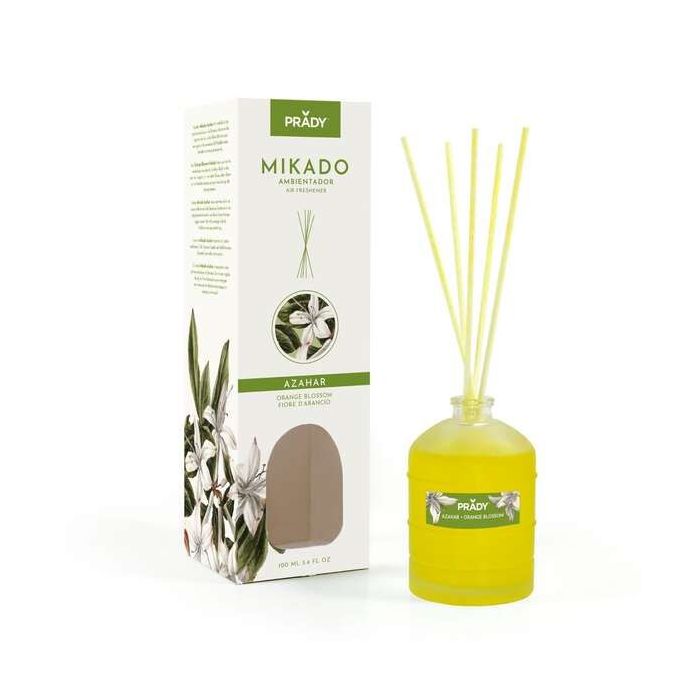 Prady Ambientador Mikado Azahar - Frasco de Cristal 100ml y Varitas Difusoras