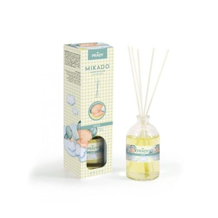 Prady Ambientador Mikado Bebe - Frasco de Cristal 100 ml y Varitas Difusoras