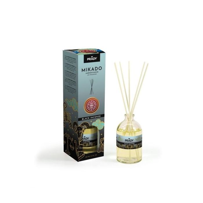 Prady Ambientador Mikado Black Incense - Frasco de Cristal 100 ml y Varitas Difusoras
