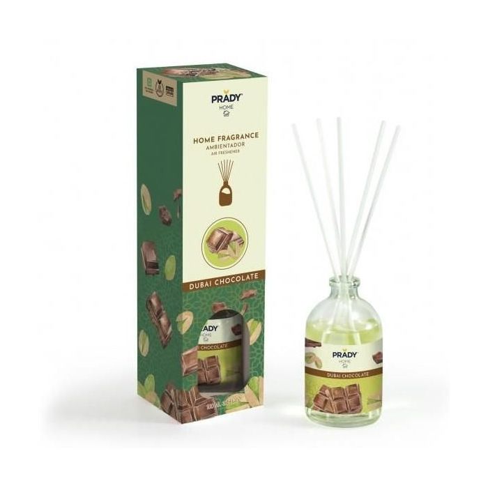 Prady Ambientador Mikado Chocolate de Dubai - Frasco de Cristal 100 ml y Varitas Difusoras