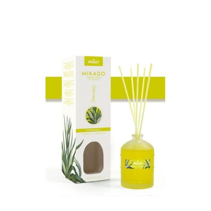 Prady Ambientador Mikado Citronela - Frasco de Cristal 100 ml y Varitas Difusoras