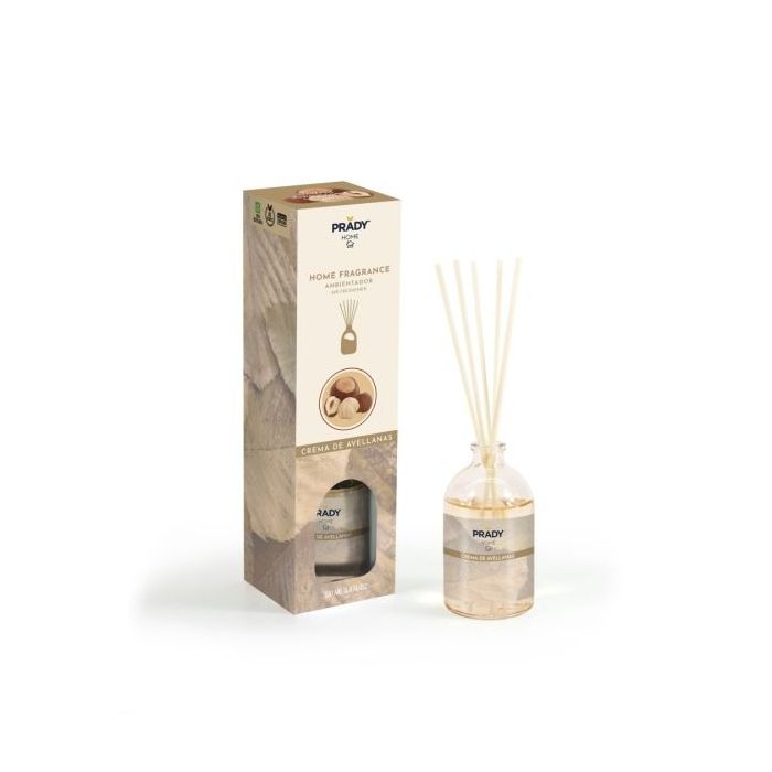 Prady Ambientador Mikado Crema de Avellanas - Frasco de Cristal 100 ml y Varitas Difusoras
