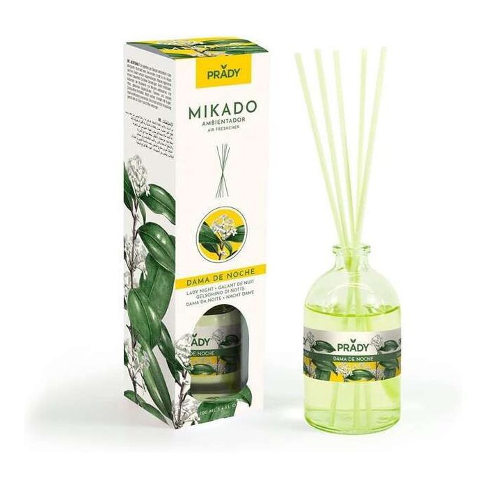 Prady Ambientador Mikado Dama de Noche - Frasco de Cristal 100ml y Varitas Difusoras