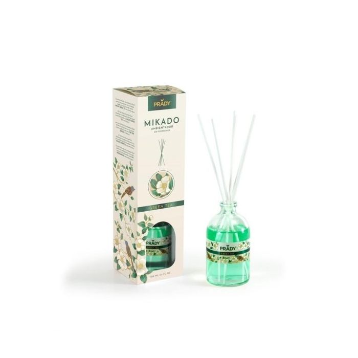 Prady Ambientador Mikado Green Tea - Frasco de Cristal 100 ml y Varitas Difusoras