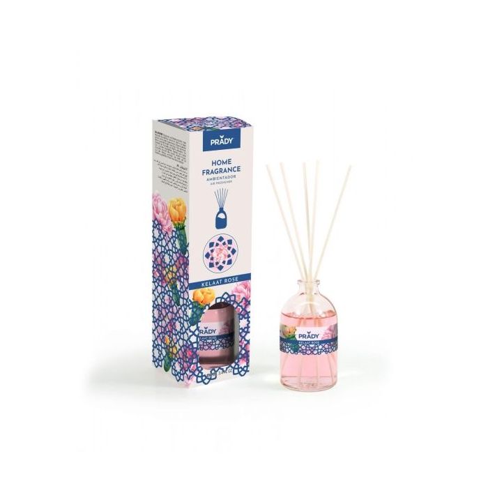 Prady Ambientador Mikado Kelaat Rose - Frasco de Cristal 100 ml y Varitas Difusoras