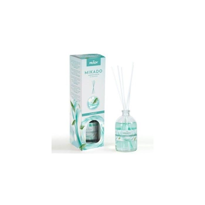 Prady Ambientador Mikado Limpio - Frasco de Cristal 100ml y Varitas Difusoras