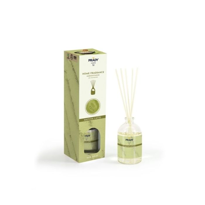 Prady Ambientador Mikado Matcha Latte - Frasco de Cristal 100 ml y Varitas Difusoras