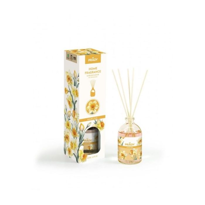 Prady Ambientador Mikado Narciso - Frasco de Cristal 100 ml y Varitas Difusoras