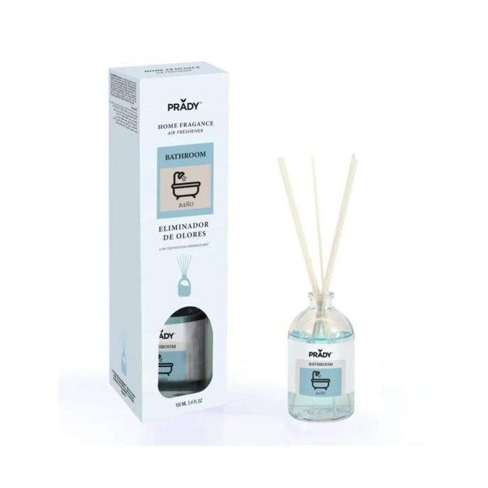 Prady Ambientador Mikado Neutralizador de Olores Para Baño - Frasco de Cristal 100 ml y Varitas Difusoras