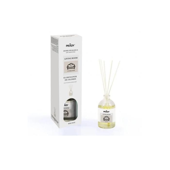 Prady Ambientador Mikado Neutralizador de Olores Para Comedor - Frasco de Cristal 100 ml y Varitas Difusoras
