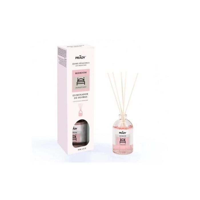Prady Ambientador Mikado Neutralizador de Olores Para Dormitorio - Frasco de Cristal 100 ml y Varitas Difusoras