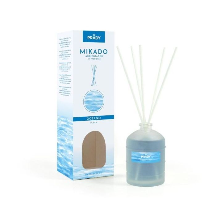 Prady Ambientador Mikado Oceano - Frasco de Cristal 100 ml y Varitas Difusoras
