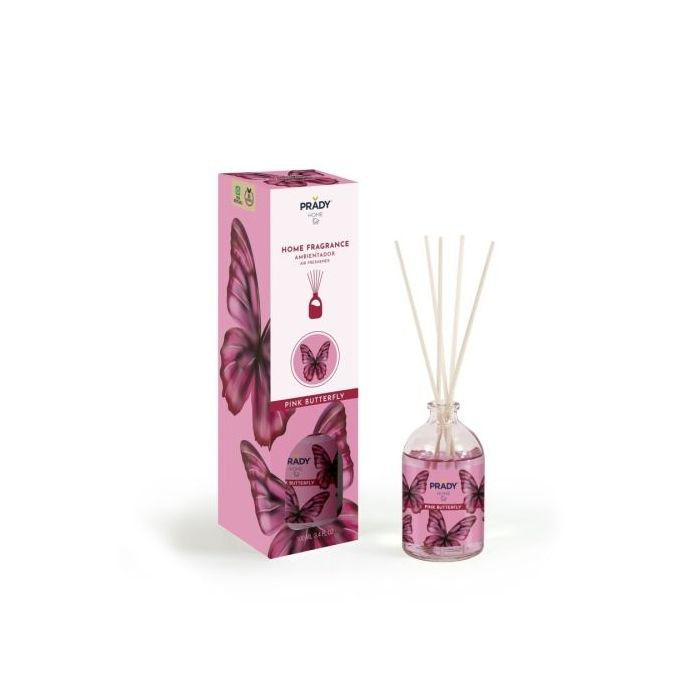 Prady Ambientador Mikado Pink Butterfly - Frasco de Cristal 100 ml y Varitas Difusoras