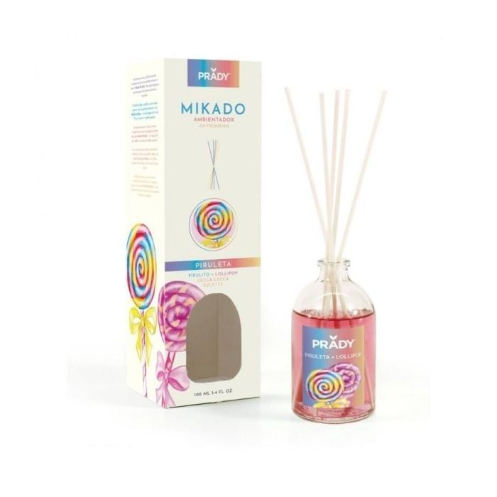 Prady Ambientador Mikado Piruleta - Frasco de Cristal 100 ml y Varitas Difusoras