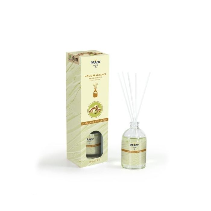 Prady Ambientador Mikado Pistacho Ice Cream - Frasco de Cristal 100 ml y Varitas Difusoras