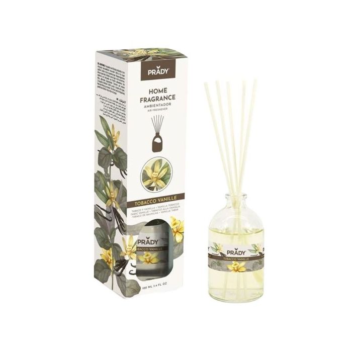 Prady Ambientador Mikado Tobacco Vanille - Frasco de Cristal 100 ml y Varitas Difusoras