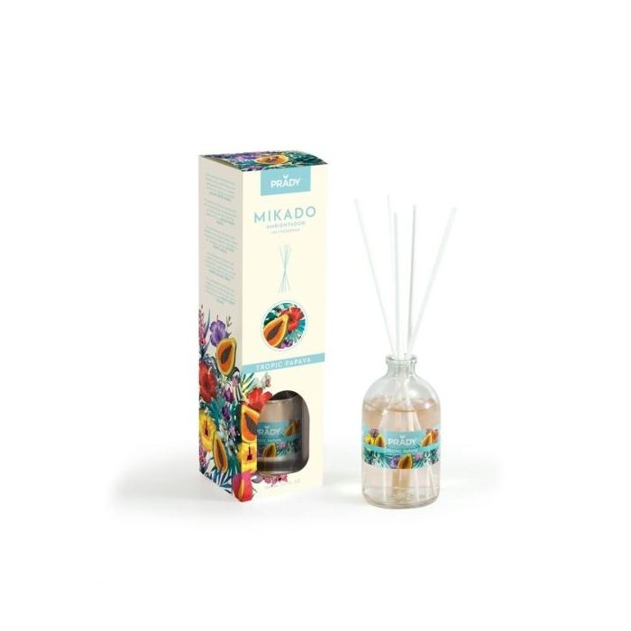 Prady Ambientador Mikado Tropic Papaya - Frasco de Cristal 100 ml y Varitas Difusoras