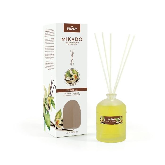 Prady Ambientador Mikado Vainilla - Frasco de Cristal 100 ml y Varitas Difusoras