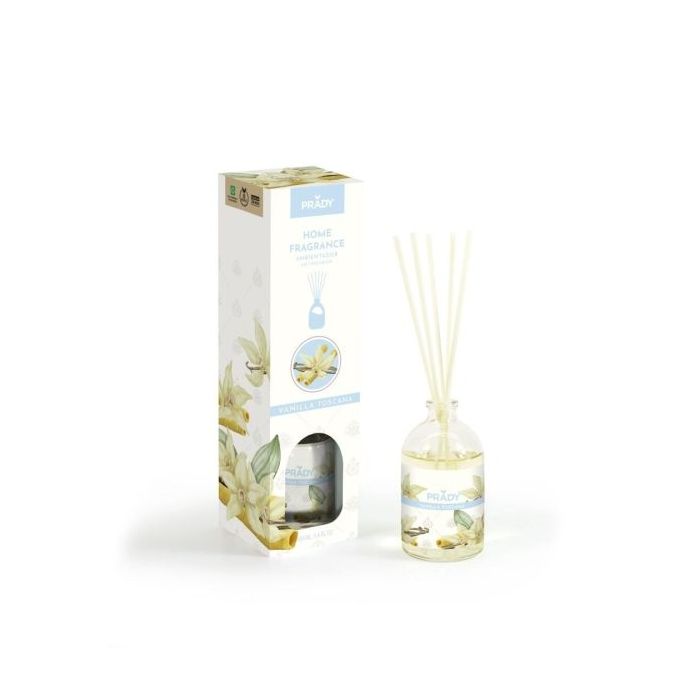 Prady Ambientador Mikado Vainilla Toscana - Frasco de Cristal 100 ml y Varitas Difusoras