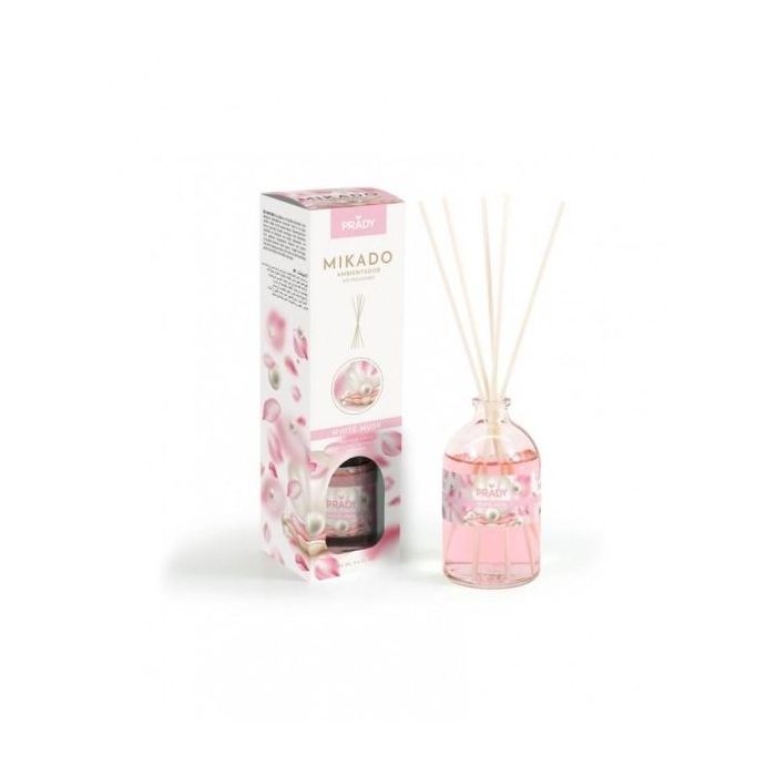 Prady Ambientador Mikado White Musk - Frasco de Cristal 100 ml y Varitas Difusoras