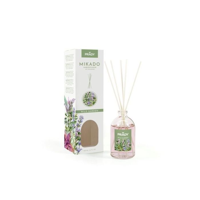 Prady Ambientador Mikado Wild Garden - Frasco de Cristal 100 ml y Varitas Difusoras