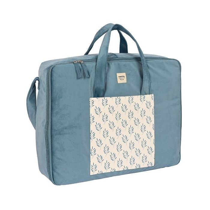 Safta Leaves Maleta de Bebe de 28L - Cremallera Doble - Bolsillo Frontal - Bolsillos Internos - Interior Acolchado - Bandolera Ajustable - Asas Superiores - 500x140x400mm - Color Azul
