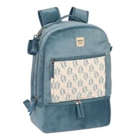 Safta Leaves Mochila para Carrito Bebe de 19.4L - Cremallera Doble - Bolsillo Frontal - Bolsillo Termo - Bolsillo Lateral para Biberones - 300x150x430mm - Color Azul