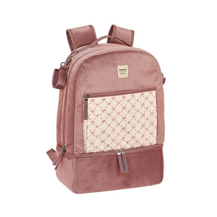 Safta Marsala Mochila para Carrito Bebe de 19.4L - Cierre con Doble Tirador - Bolsillo Frontal con Cremallera - Bolsillo Termo - Bolsillo Lateral para Biberon - 300x150x430mm - Color Rosa