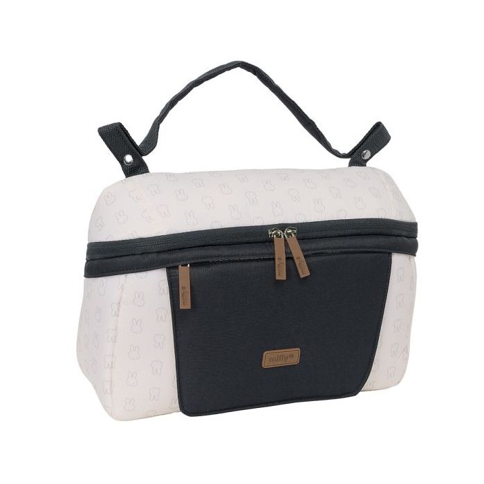 Safta Miffy Mum Moon Bolso de 7.82L - Adaptable a Carrito - Compartimento con Cremallera - Bolsillo Impermeable para Toallitas - Interior Forrado - 340x100x230mm - Color Blanco y Negro