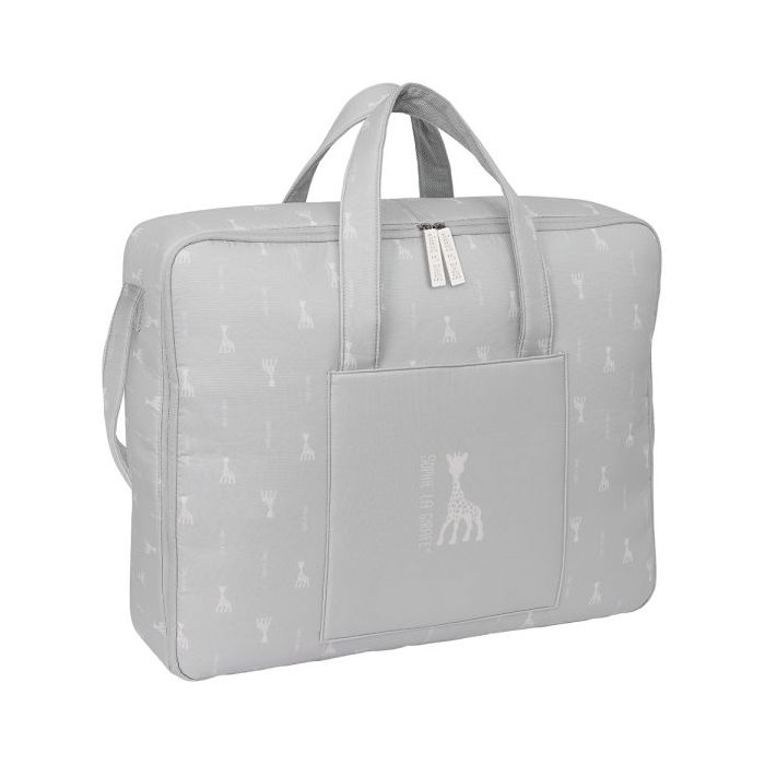 Safta Sophie la Girafe Mum Maleta de Bebe de 28L - Cremallera Doble - Bolsillos Internos - Forrada y Acolchada - Bandolera Ajustable - Asas Superiores - 500x140x400mm - Color Gris Claro