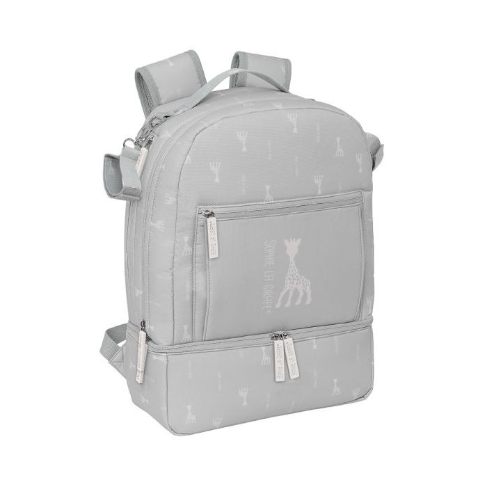 Safta Sophie la Girafe Mum Mochila para Carrito Bebe de 19.4L - Bolsillos Internos - Cremallera Doble Facil - Bolsillo Termo - Bolsillo Lateral - 300x150x430mm - Color Gris Claro