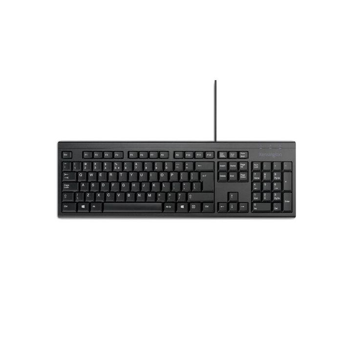 Kensington KB100 EQ Teclado Completo USB-A - Fabricado con 64% de Contenido Reciclado - Membrana a Prueba de Liquidos - Color Negro