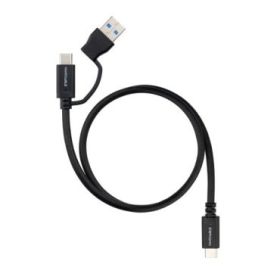 Nanocable Cable USB-C Macho - Soporta hasta 60W - Longitud 0.5m - Velocidad de Transferencia hasta 10Gbps - Resolucion 4K - Adaptador USB-A Integrado - Color Negro