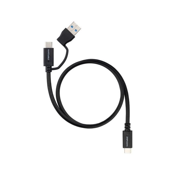 Nanocable Cable USB-C Macho - Soporta hasta 60W - Longitud 3m - Velocidad de Transferencia hasta 10Gbps - Resolucion 4K - Adaptador USB-A Integrado - Color Negro