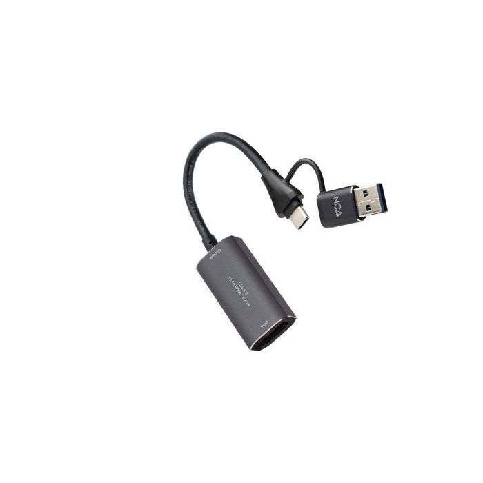 Nanocable Capturadora de Video - HDMI 4K Hembra - USB-C Macho - Adaptador USB-A - Multisistema - Color Gris Oscuro