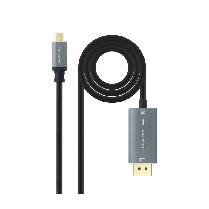 Nanocable Cable Adaptador USB-C a Displayport - Bidireccional - Longitud 2m - Resolucion 8K - Carcasa Metalica de Aluminio - Compatible con HDR - Color Gris Oscuro