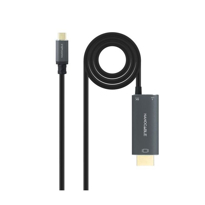 Nanocable Cable Adaptador USB-C a HDMI - Longitud 1.8m - Resolucion 8K - Carcasa Metalica de Aluminio - 195x230x20mm - Color Gris Oscuro