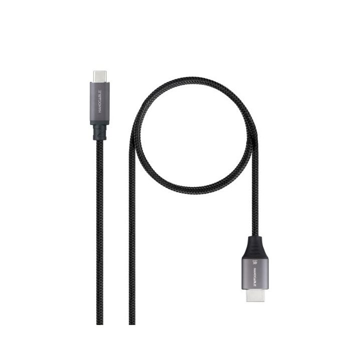 Nanocable Cable Adaptador USB-C a HDMI - Longitud 1.8m - Resolucion 4K - Carcasa Metalica de Aluminio - 195x230x15mm - Color Negro y Gris