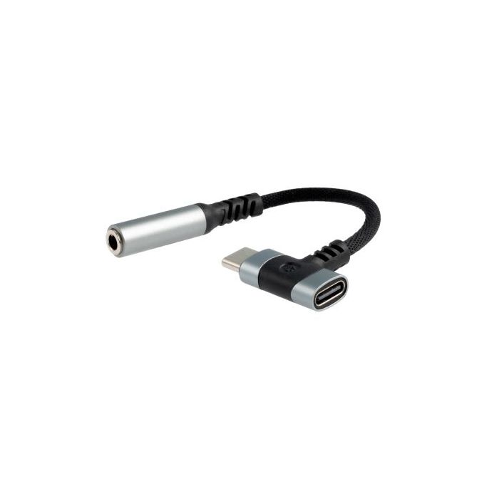 Nanocable Cable Adaptador de Audio USB-C a Jack 3.5mm - Longitud 10cm - USB-C Hembra Adicional para Carga Simultanea - Color Negro y Gris