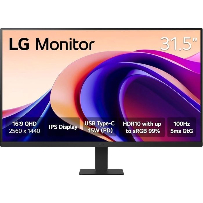 LG Monitor LED 31.5" IPS QHD HDR10 100Hz - Respuesta 5ms - Angulo de Vision 178º - 16:9 - HDMI, USB-C - VESA 100x100mm