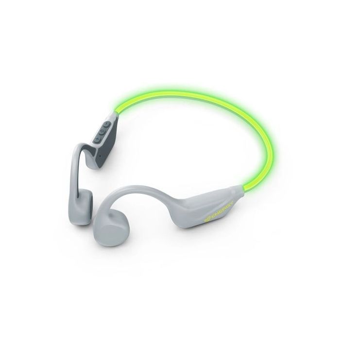 Energy Sistem VibeWave Auriculares Deportivos - Bluetooth 5.4 - Conexion Multipunto - Proteccion Contra Sudor y Salpicaduras - Diadema de Goma Secure-Fit - Microfono - 15h Autonomia - Iluminacion LED - Asistente de Voz - Color Gris
