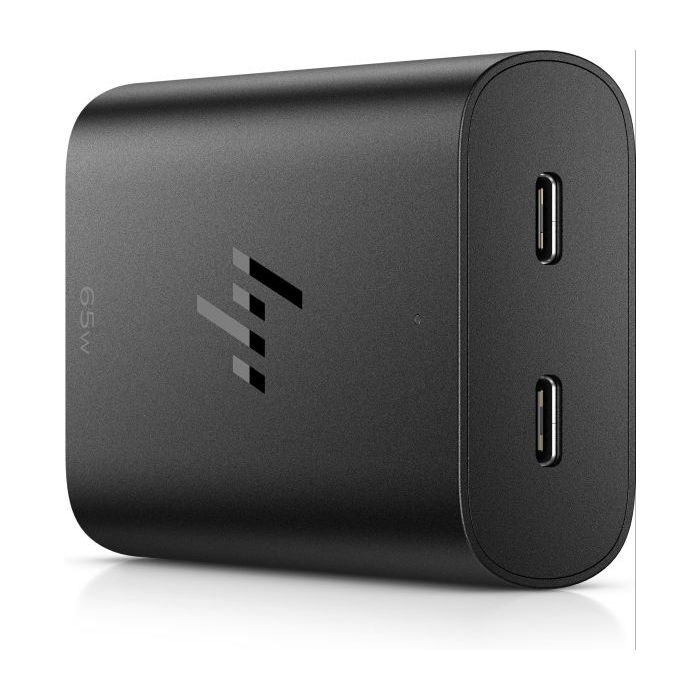 HP Cargador USB‑C GaN 65W - 2 Puertos Carga Simultanea - Diseño Compacto y Ligero - Color Negro