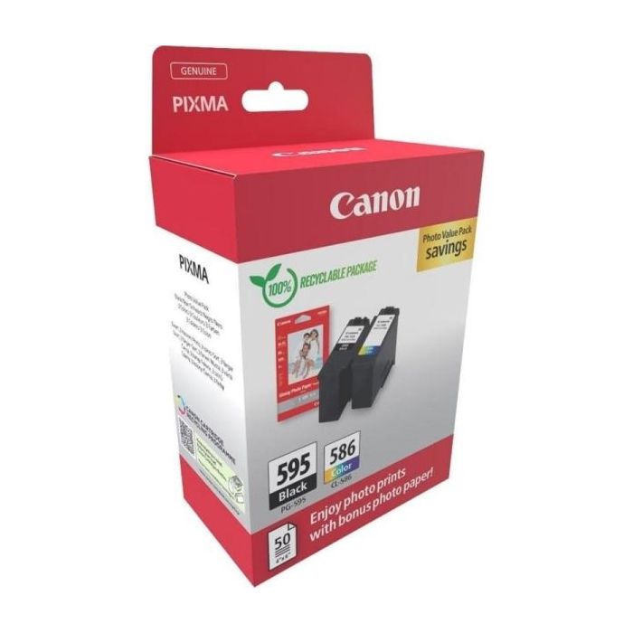 Canon PG-595/CL-586 Multipack de 2 Cartuchos de Tinta Originales + 50 Hojas de Papel Fotografico - 7171C004